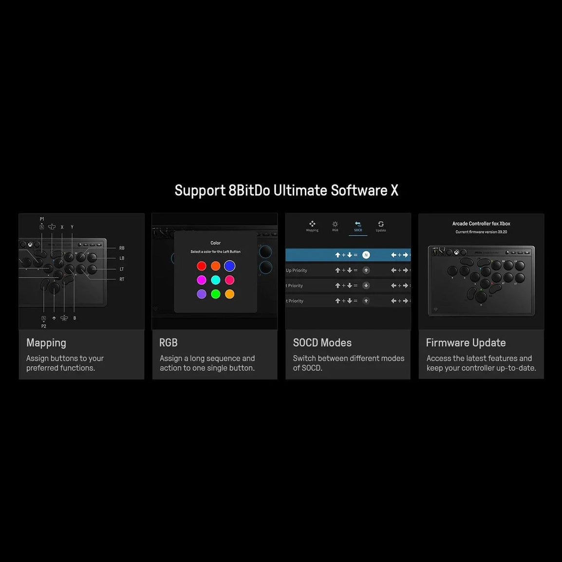 8Bitdo Arcade Controller 2.4G/USB pour Xbox Series X/S, Xbox One et Windows - Edition Noire