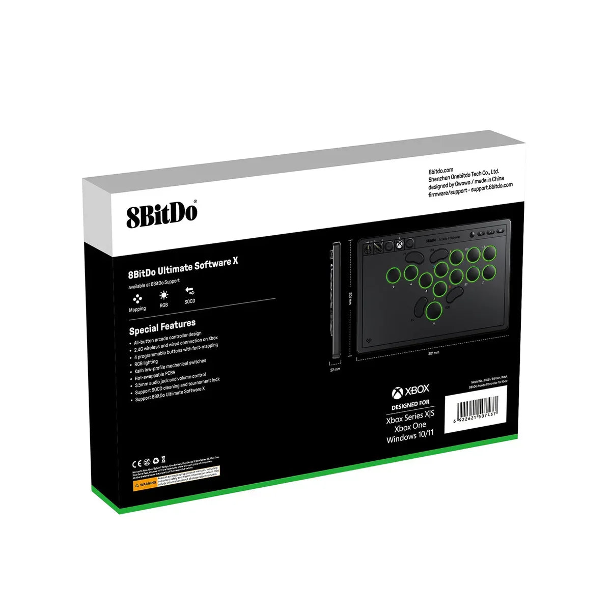 8Bitdo Arcade Controller 2.4G/USB pour Xbox Series X/S, Xbox One et Windows - Edition Noire