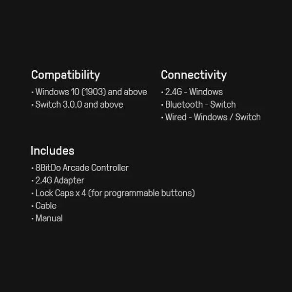 8Bitdo Arcade Controller Bluetooth/2.4G/USB pour Nintendo Switch et Windows
